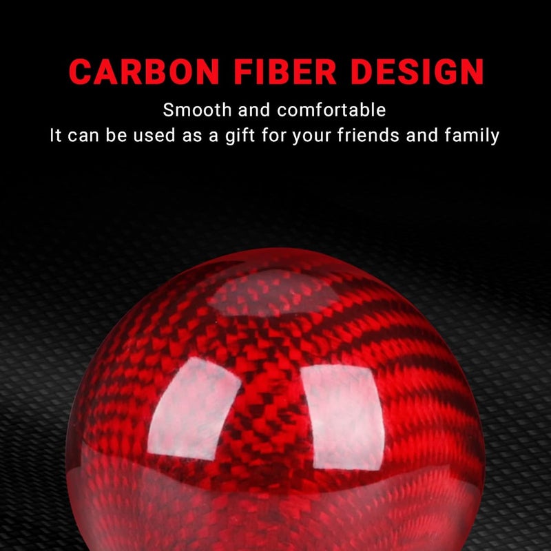ANDO RACING Carbon Fiber Shift Knob Gear,Universal Carbon Fiber Style Round Ball Shift Knob with 3 Adapter Shift Lever (Red) - Image 2
